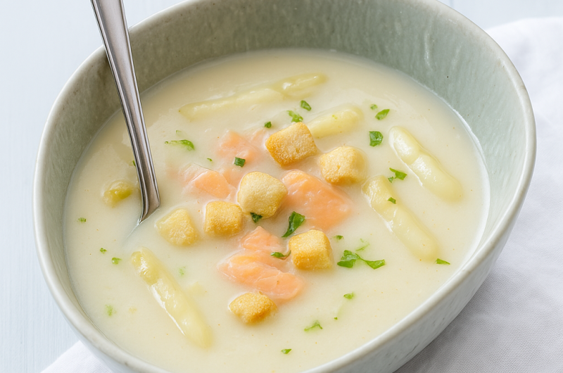 Asperge soep met zalm
